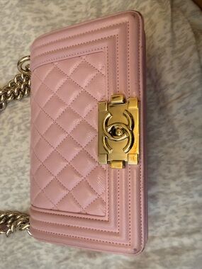 Pink Quilted Chain Shoulder Bag with Gold Hardware